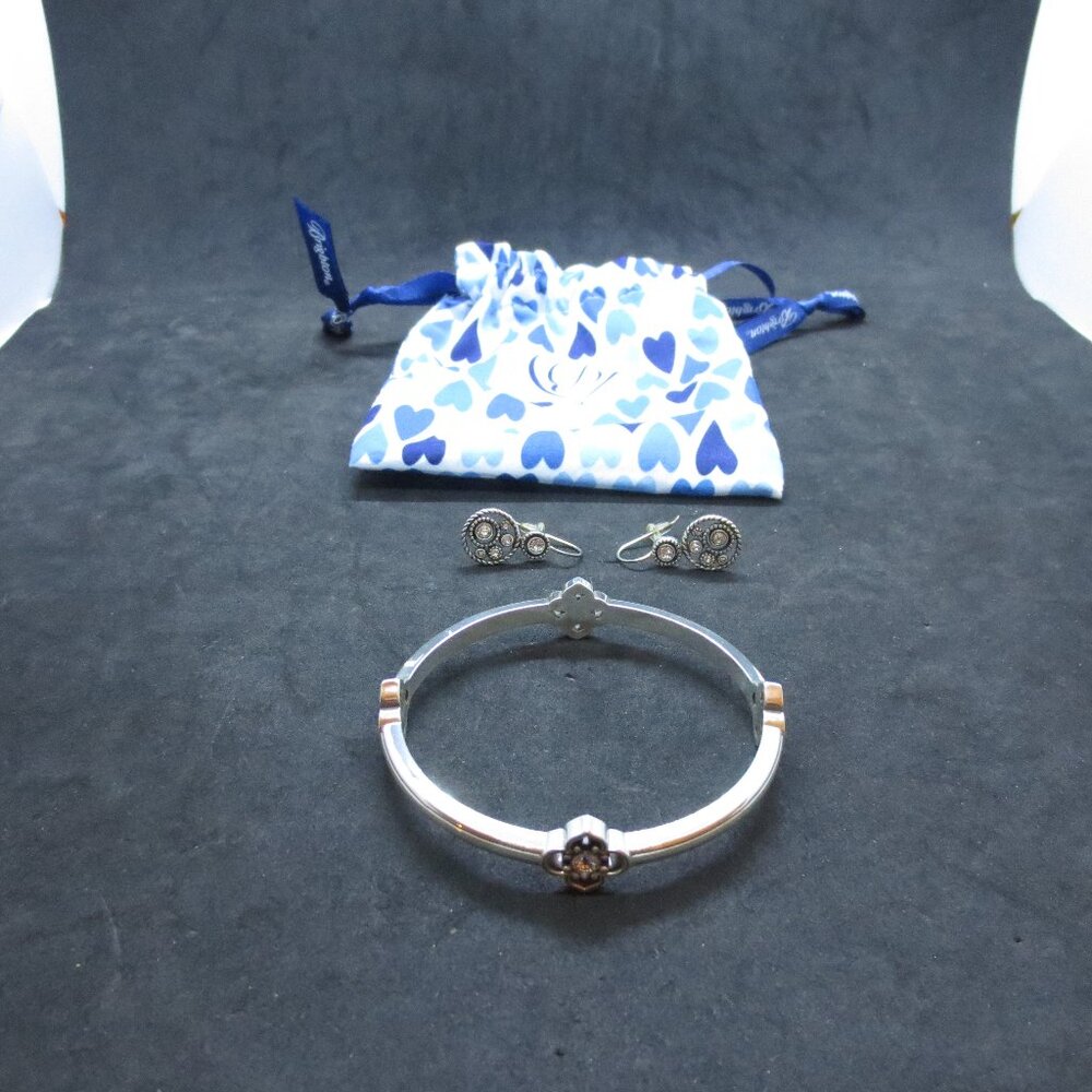 Brighton Toledo Crystal Silver Plate Bangle Bracelet & Earrings - NWOT